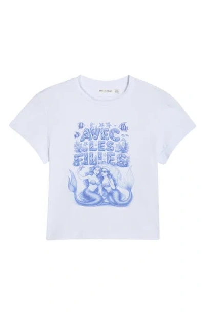 Avec Les Filles Mermaid Logo Crop Graphic T-shirt In Blue