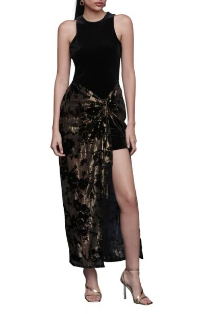 Avec Les Filles Metallic Floral & Velvet Dress In Multi