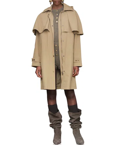 Avec Les Filles Mid Length Cape Rain Trench Coat In Brown