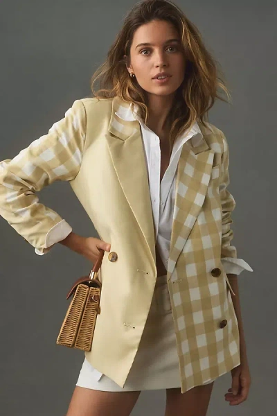 Avec Les Filles Mixed Gingham Blazer Jacket In Multicolor