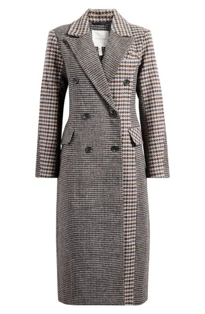Avec Les Filles Mixed Houndstooth Check Coat In Navy Houndstooth
