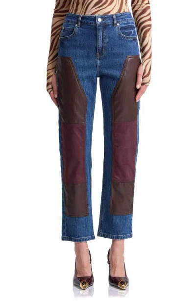 Avec Les Filles Mixed Media Panel Straight Leg Jeans In Heritage Wash