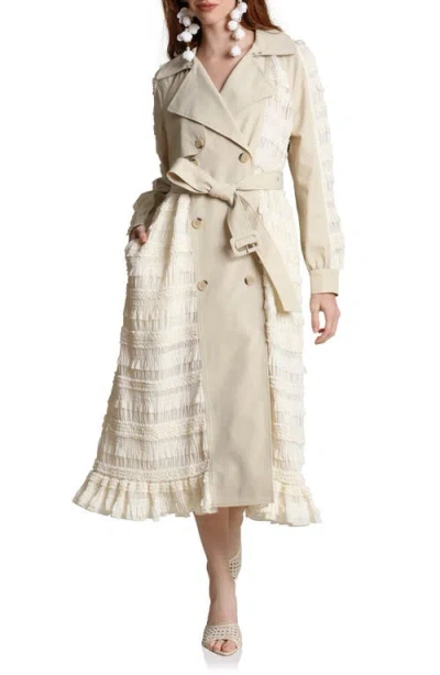 Avec Les Filles Mixed Media Trench Coat In Neutral
