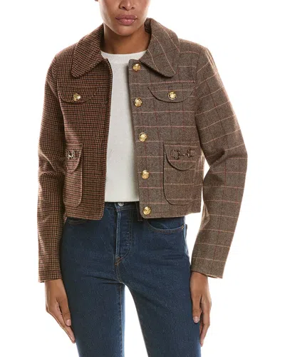 Avec Les Filles Mixed Pattern Wool-blend Cropped Jacket In Brown