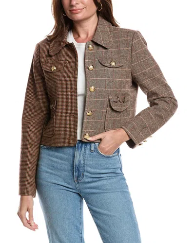 Avec Les Filles Mixed Plaid Boxy Wool-blend Blazer In Brown