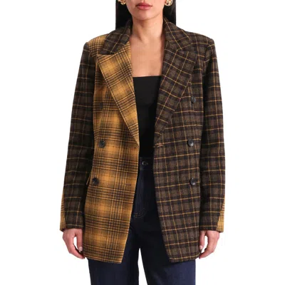 Avec Les Filles Mixed Plaid Hourglass Double Breasted Blazer In Multi