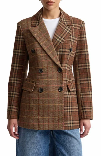 Avec Les Filles Mixed Plaid Hourglass Jacket In Brown