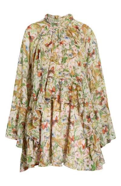 Avec Les Filles Mixed Print Long Sleeve Minidress In Green