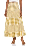Avec Les Filles Mixed Print Tiered Cotton Gingham Maxi Skirt In Olio Gingham