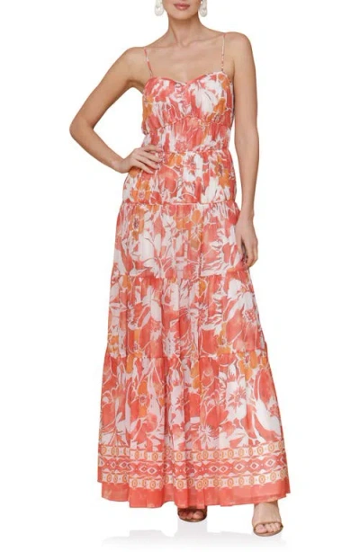 Avec Les Filles Mixed Print Tiered Maxi Dress In Orange