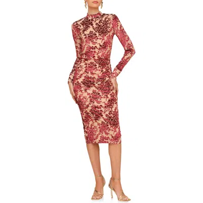 Avec Les Filles Women's Velvet Burnout Bodycon Dress In Burgundy