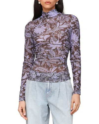 Avec Les Filles Mock Neck Side Ruched Top In Purple