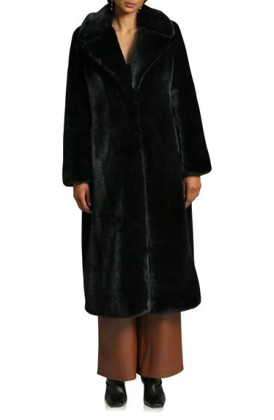 Avec Les Filles Notch Collar Faux Fur Coat In Black