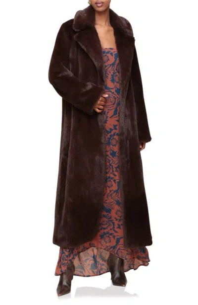 Avec Les Filles Notch Collar Faux Fur Coat In Chocolate