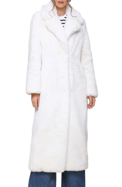 Avec Les Filles Notch Collar Faux Fur Coat In Ivory