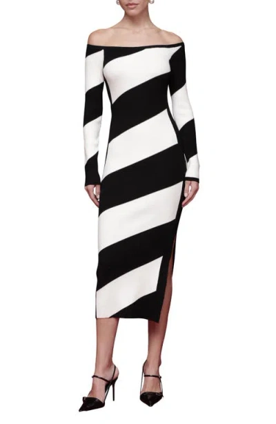 Avec Les Filles Off The Shoulder Long Sleeve Midi Sweater Dress In Multi