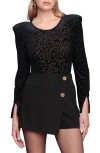 Avec Les Filles Open Back Flocked Bodysuit In Black