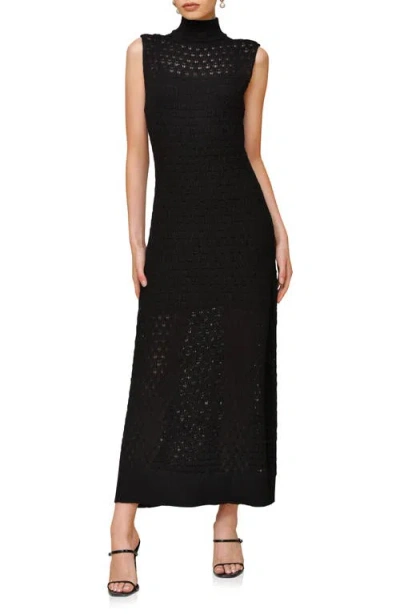 Avec Les Filles Open Stitch Maxi Sweater Dress In Black