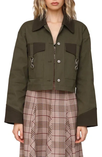 Avec Les Filles Oversize Crop Trucker Jacket In Green