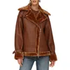 Avec Les Filles Oversize Faux Shearling Moto Jacket In Luggage