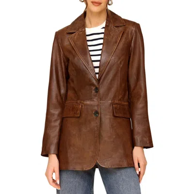 Avec Les Filles Oversize Leather Blazer In Vintage Brown