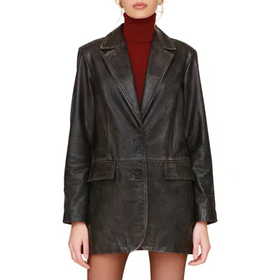 Avec Les Filles Oversize Leather Blazer In Washed Black