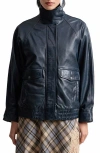 Avec Les Filles Oversize Leather Bomber Jacket In Blue