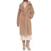 Avec Les Filles Double Breasted Faux Fur Longline Coat In Taupe