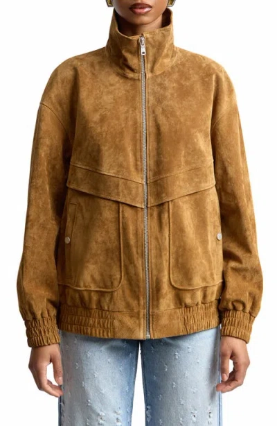 Avec Les Filles Oversize Suede Zip Jacket In Brown