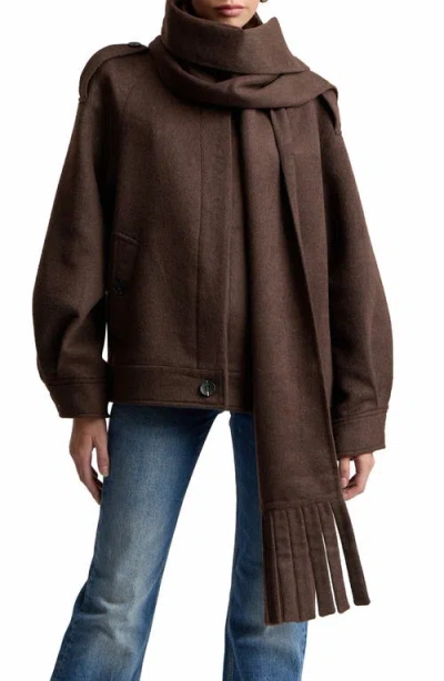 Avec Les Filles Oversized Coat With Detachable Scarf In Brown