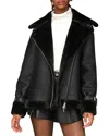 Avec Les Filles Oversize Faux Shearling Moto Jacket In Black