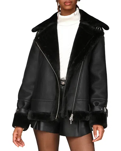 AVEC LES FILLES OVERSIZED FAUX SHEARLING MOTO COAT