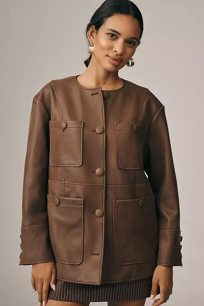 Avec Les Filles Oversized Faux-suede Jacket In Brown