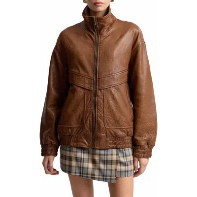 Avec Les Filles Oversized Leather Jacket In Brown