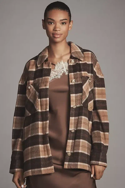Avec Les Filles Oversized Plaid Wool Blend Shacket Jacket In Brown