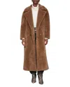 Avec Les Filles Double Breasted Faux Fur Long Coat In Brown