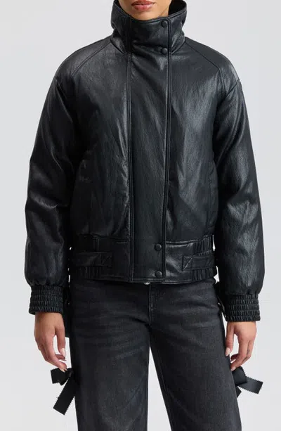 Avec Les Filles Padded Faux Leather Aviator Jacket In Black