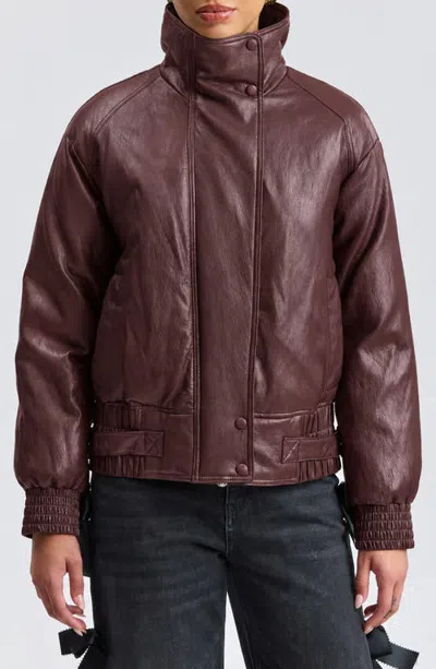 Avec Les Filles Padded Faux Leather Aviator Jacket In Brown