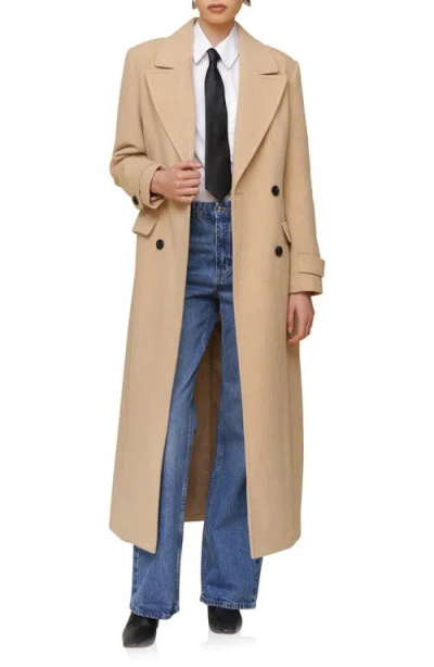 Avec Les Filles Padded Shoulder Longline Coat In Camel