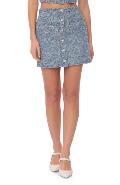 Avec Les Filles Paisley Jacquard Button Front Denim Miniskirt In Denim Jacquard