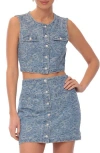 Avec Les Filles Paisley Jacquard Denim Vest In Denim Jacquard