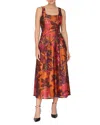 Avec Les Filles Print Sleeveless Lantern Midi Dress In Multi