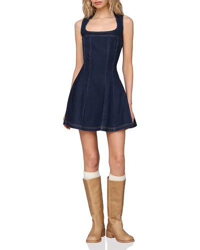Avec Les Filles Panelled Fit & Flare Cap Sleeve Dress In Blue