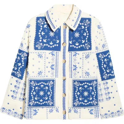 Avec Les Filles Patchwork Bandana Print Quilted Jacket In Blue
