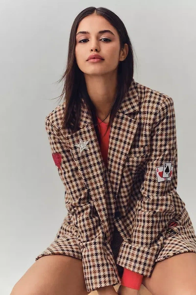 Avec Les Filles Patchwork Blazer Jacket In Brown
