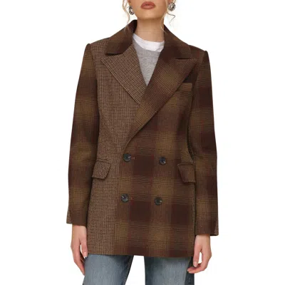 Avec Les Filles Patchwork Double Breasted Blazer In Brown/red Plaid Mix