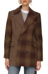 Avec Les Filles Patchwork Double Breasted Blazer In Brown/red Plaid Mix
