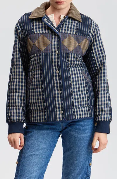 Avec Les Filles Patchwork Quilted Jacket In Blue