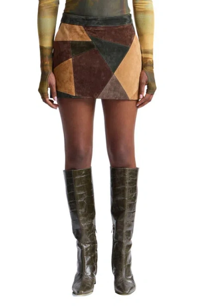 Avec Les Filles Suede Patchwork Mini Skirt In Brown
