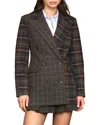 Avec Les Filles Combo Collar Hourglass Blazer Olive-burgundy Plaid Multi In Brown
